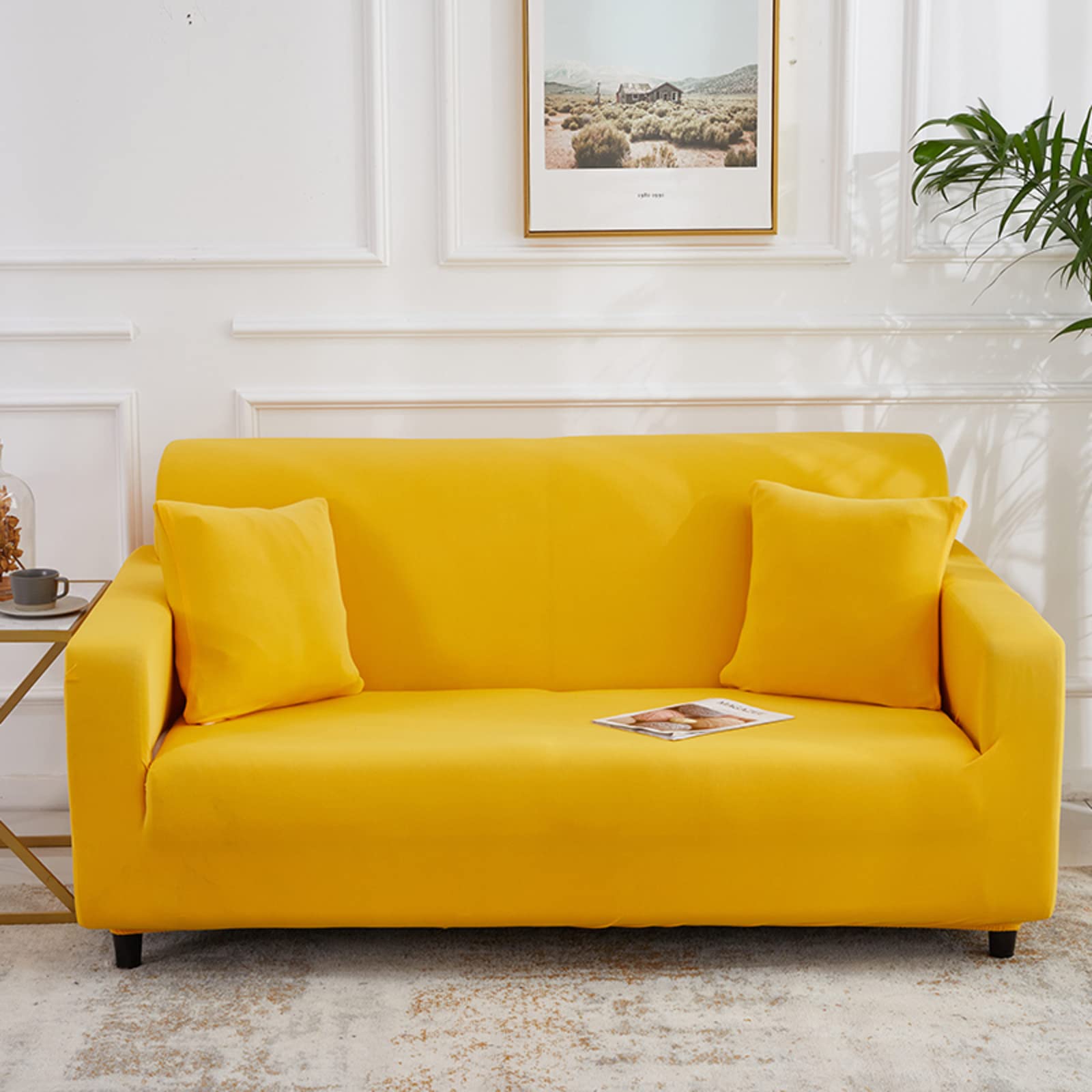 Washable Sofa Slipcover for 5 Seater XXL Sofa - Comfortable, Pet & Kid-Friendly Furniture Protector with Tie Straps - Solid Color Cushion Cover for Living Room, Home Decor (Indoor Use)