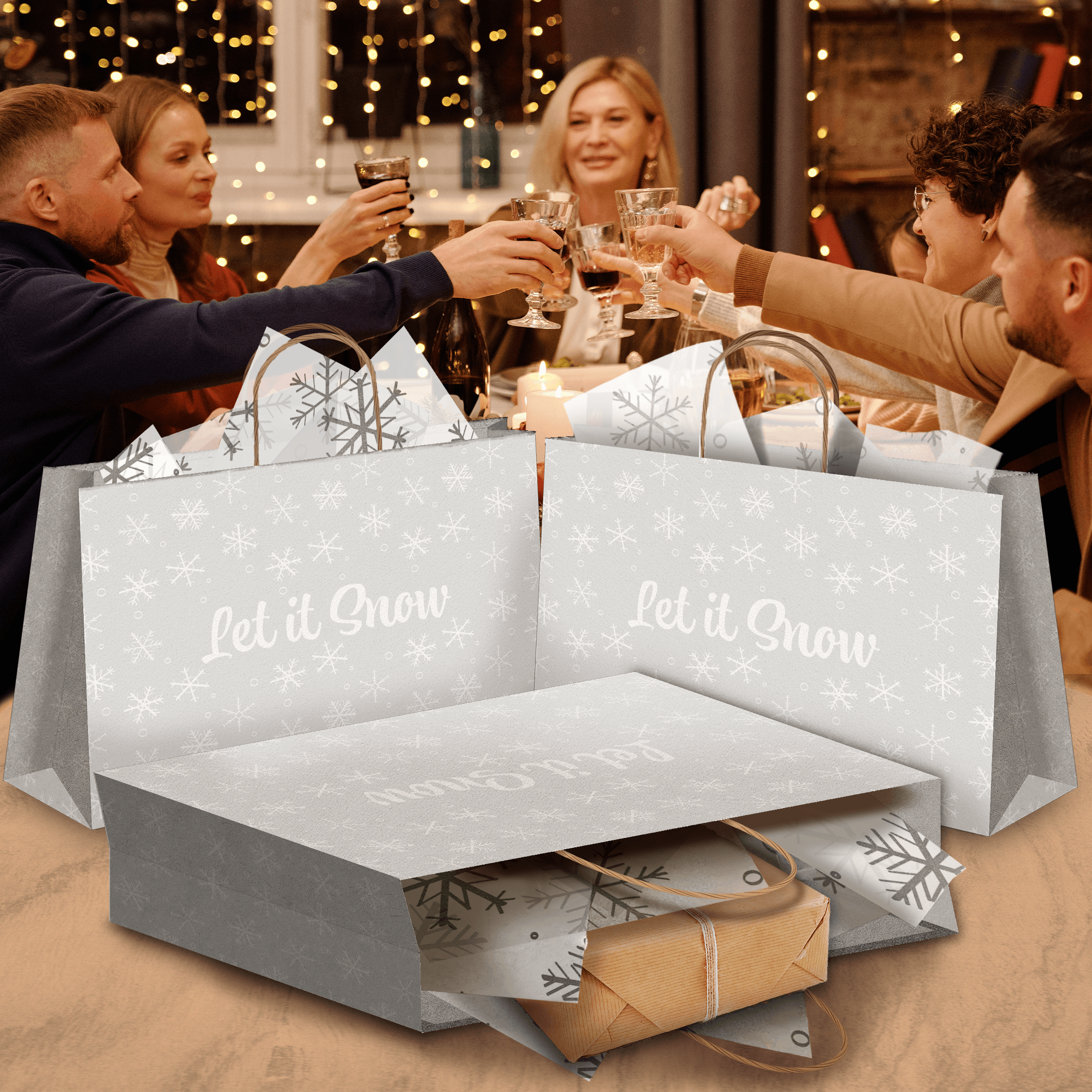 Let It Snow Large Birthday Gift Bags - 11.5x16x6 Inch Vogue Kraft Shopping Bags with Handles - Perfect for Christmas, Holiday Parties & Birthday Gift Wrapping