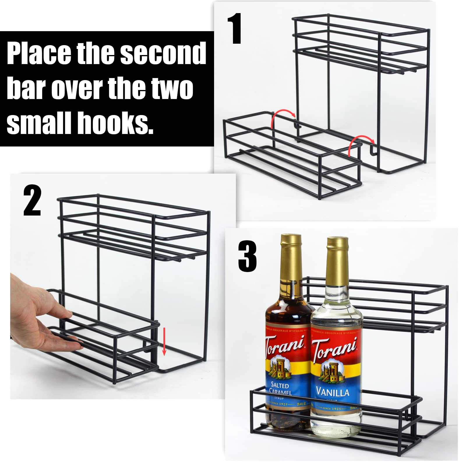6-Bottle Coffee Syrup Organizer & Wine Rack - Space-Saving Storage for Coffee Bars, Kitchens & Home Bars - Perfect for Syrups, Wines & Salad Dressings (Ideal for Small Spaces & Entertaining)