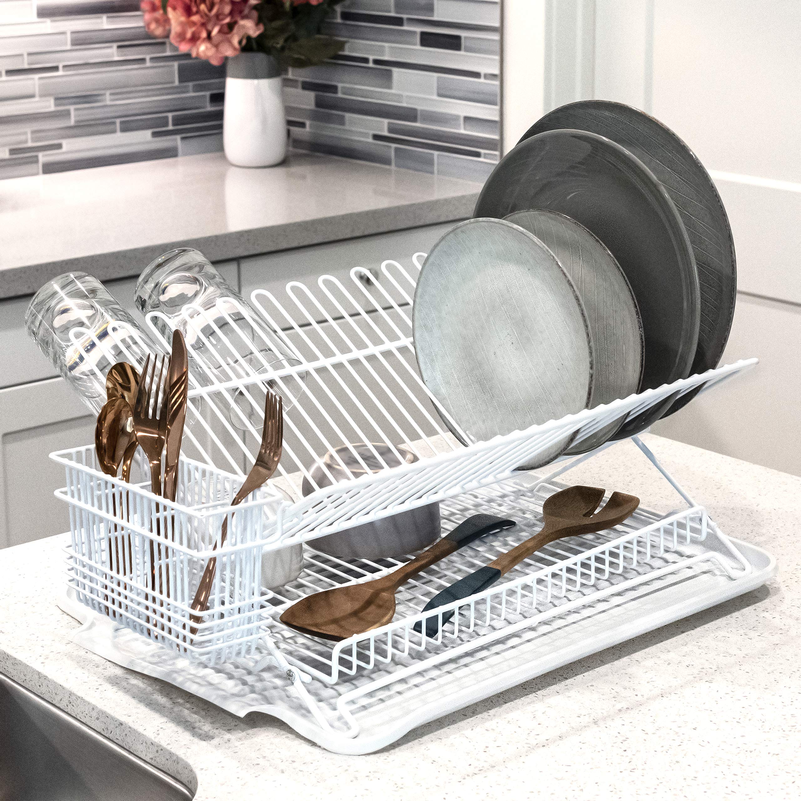 Better Houseware Large Folding Dish Drying Rack - Space Saving Kitchen Counter Organizer with Extra Drying Space - Perfect for Small Kitchens, Apartments & RV Use
