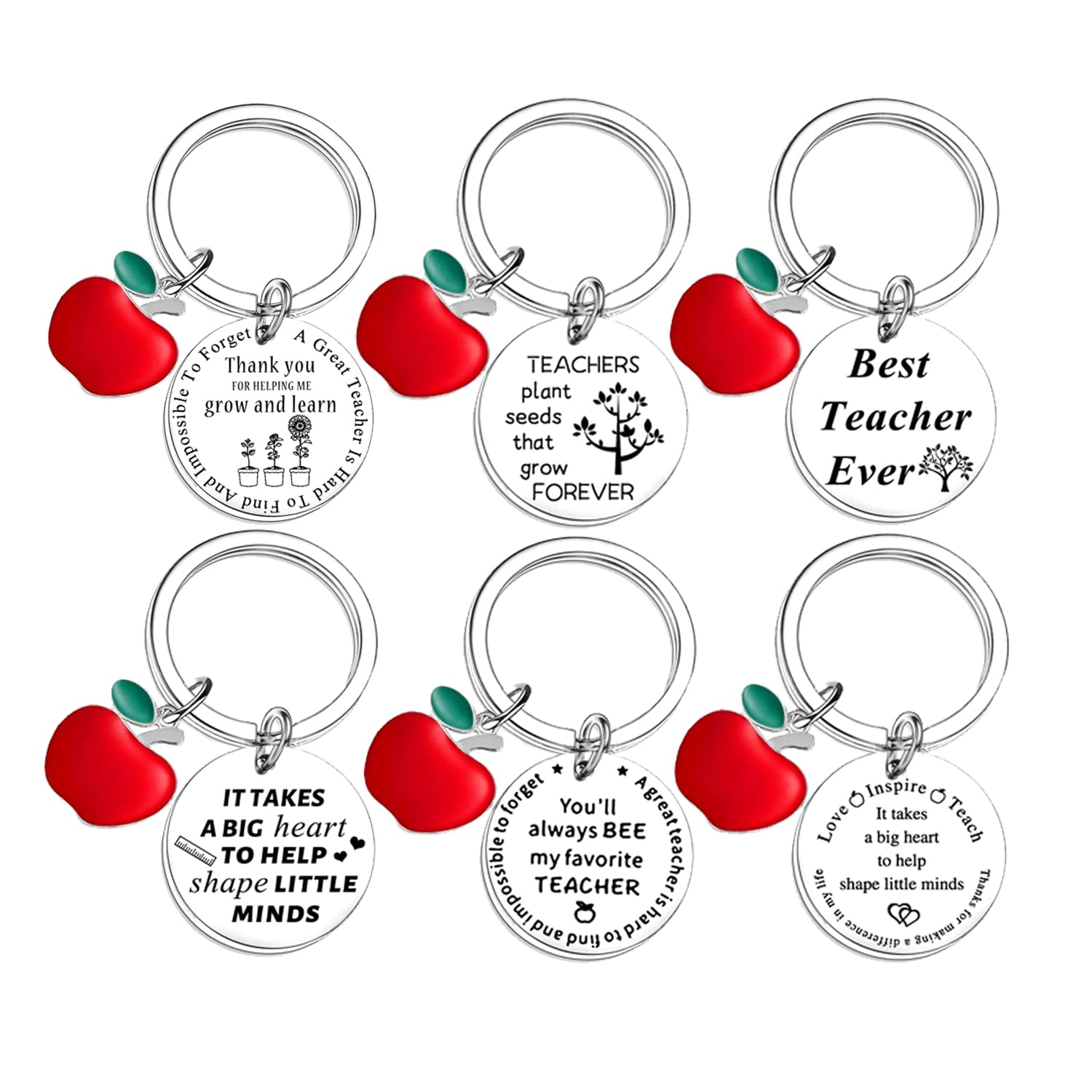 6-Piece Teacher Keychain Gift Set - Perfect for Women, Men, Birthday, Teachers Day, Graduation & Appreciation Gifts - Thank You Teacher Present for Classroom, Office & Everyday Use