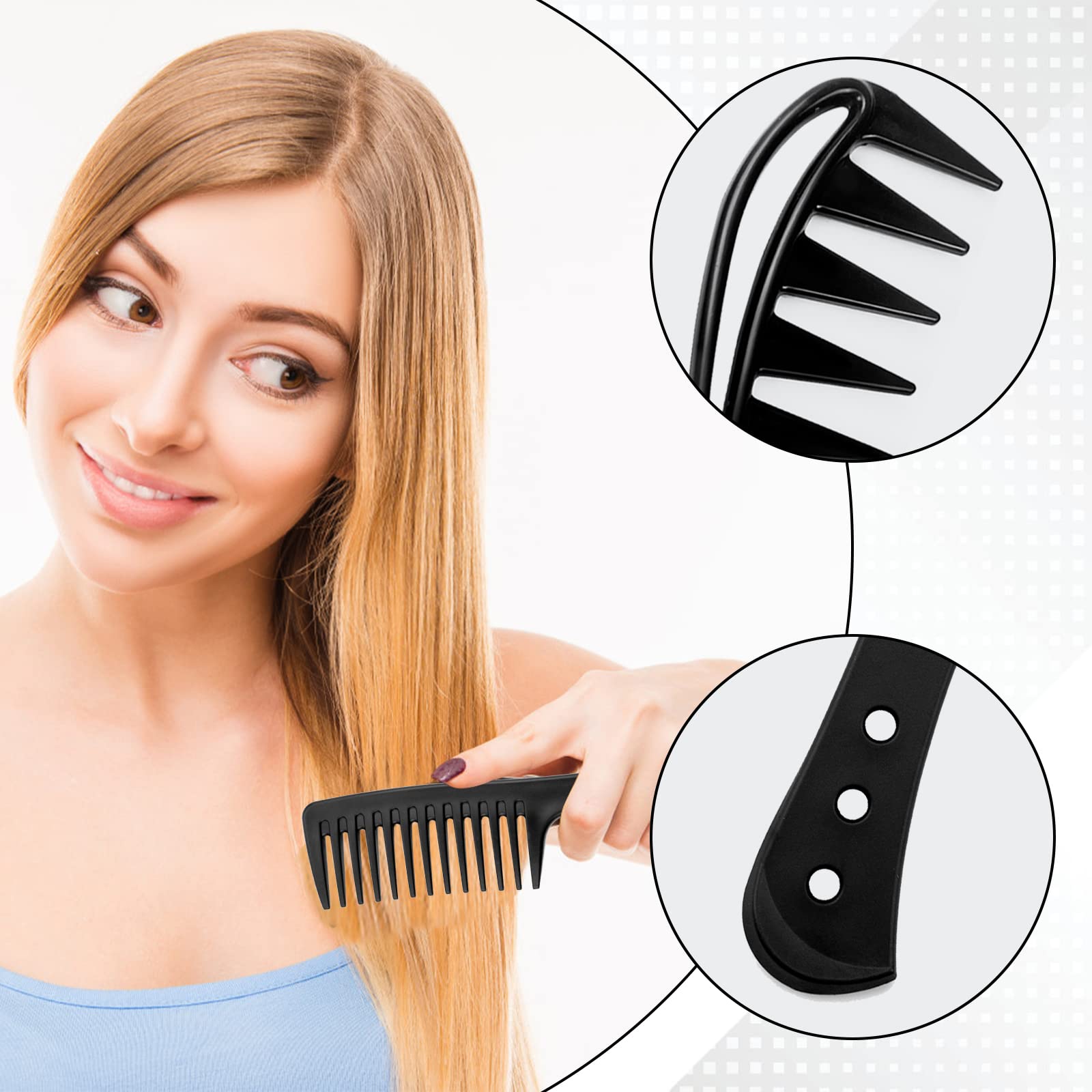 3Pcs Wide Tooth Comb Set for Curly Hair - Anti-Static Detangling Comb for Women & Men - Salon Quality Shark Teeth Styling Tool for Wet/Dry Hair - Perfect for Home & Professional Hair Care