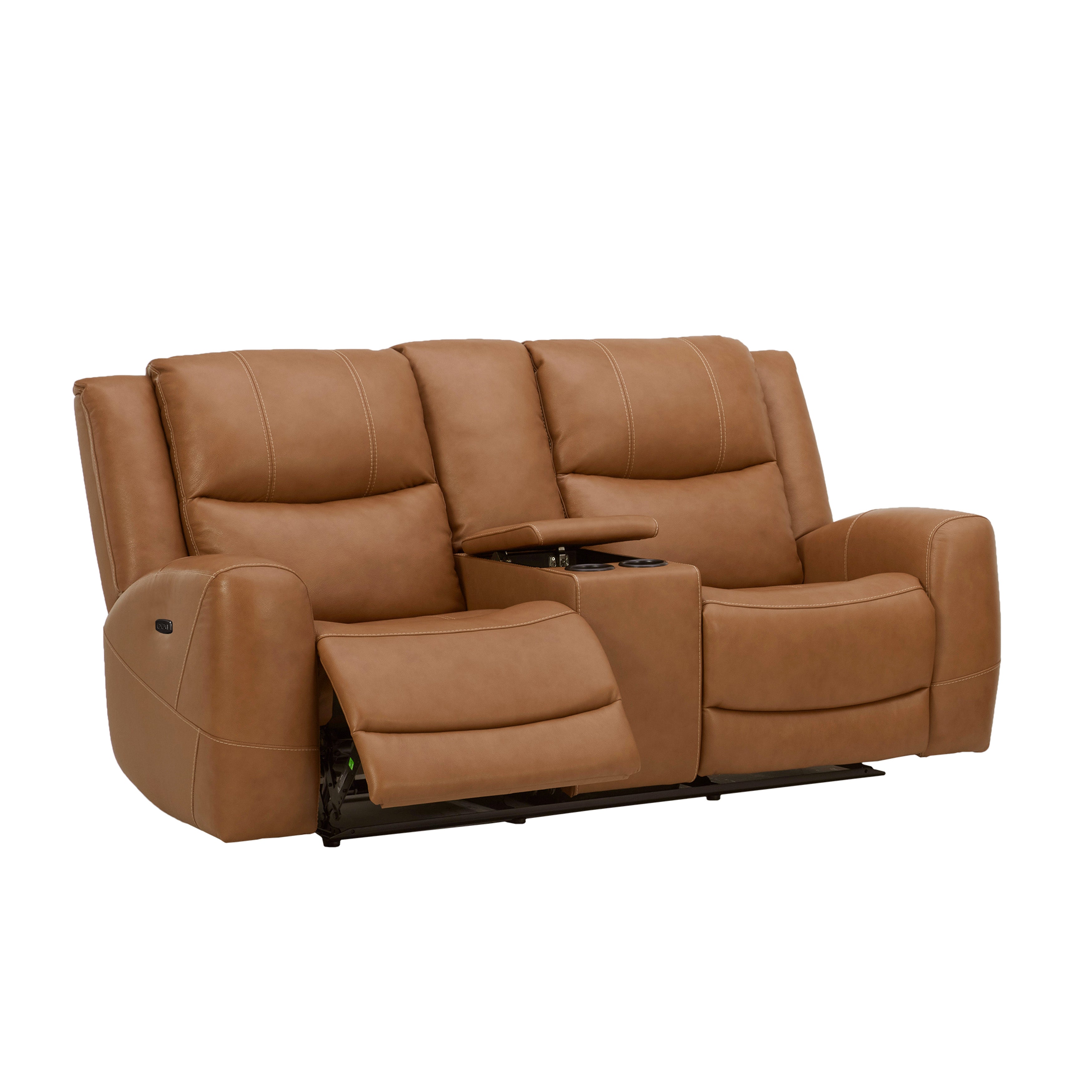 Roundhill Furniture Cozura Genuine Leather Power Reclining Loveseat with Console - Dual Motor, USB Charging & Cup Holders - Perfect for Living Room, Home Theater & Family Gatherings