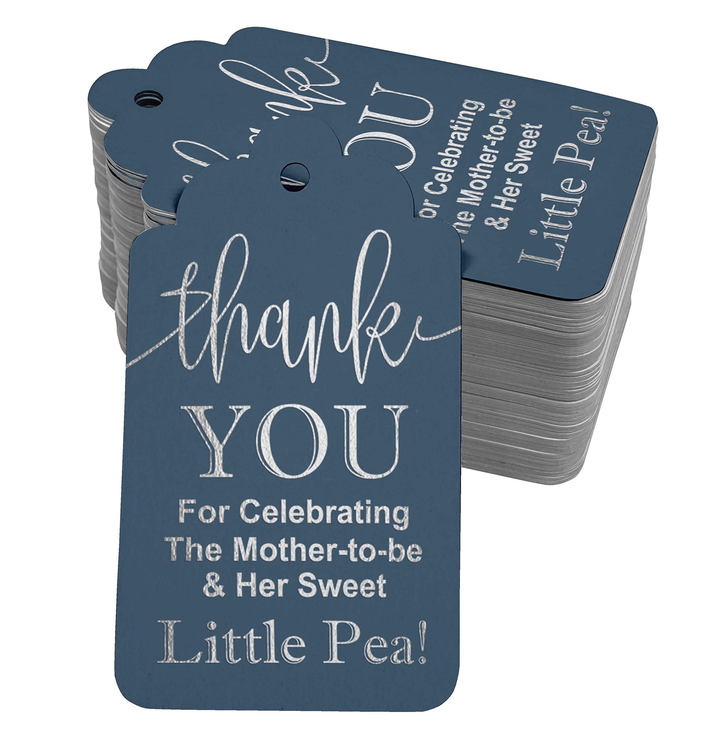 100 Pack Real Silver Foil Baby Shower Thank You Tags - Elegant Mother-to-Be Celebration Favor Hang Tags for Baby Shower Decorations & Party Favors