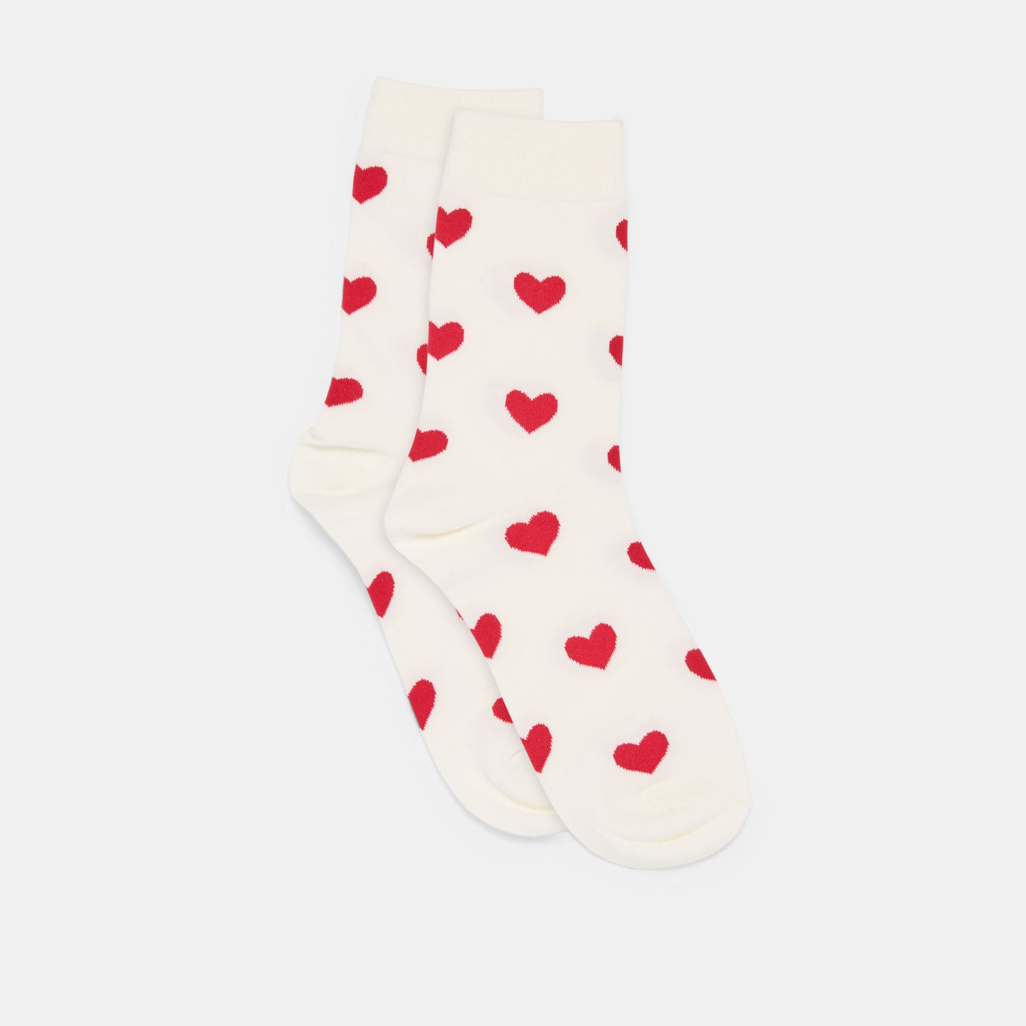 Hearts Crew Socks - White & Red Striped Casual Cotton Socks for Men & Women | Perfect for Everyday Wear, Gifts, and Sports