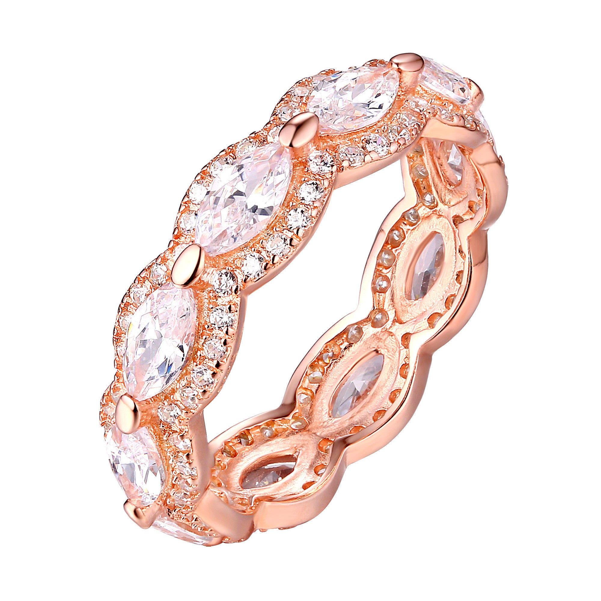 Elegant Rose Gold Plated 925 Silver Cubic Zirconia Wedding Band Ring for Women - Perfect for Bridal, Anniversary & Special Occasion Jewelry Gifts