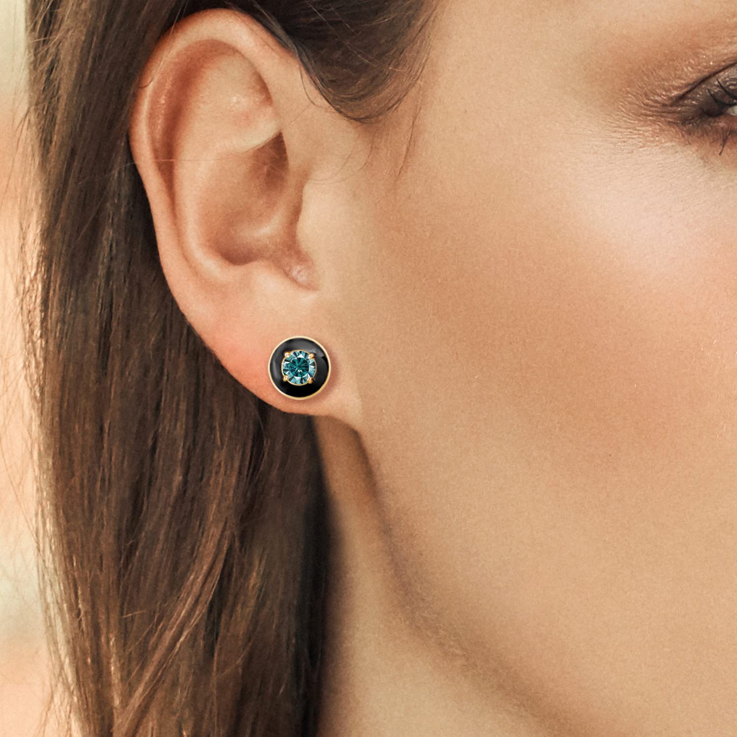 Gem Stone King 18K Gold Plated Sterling Silver 5MM Round Birthstone Stud Earrings with Black Enamel | Elegant Gold Jewelry for Women & Men | Perfect Gift for Birthday, Anniversary & Special Occasions