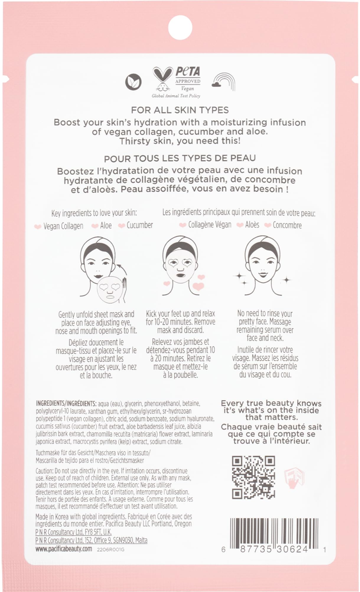 Pacifica Vegan Collagen Sheet Face Mask - Hydrating & Plumping with Cucumber & Aloe - Moisturizing Mask for Dry & Aging Skin - Clean Beauty, Cruelty-Free & Dermatologist Tested - Perfect for Spa Nights & Self-Care Routines