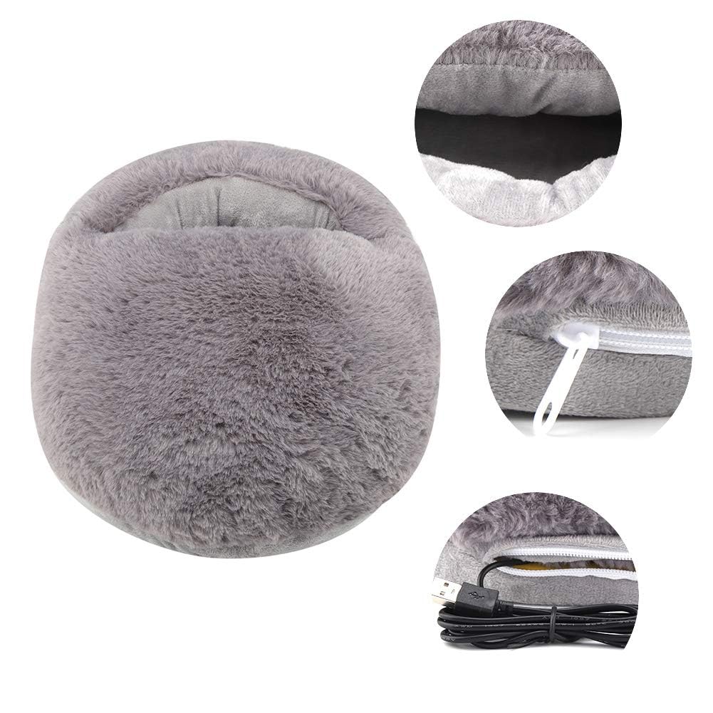 USB Heated Winter Slippers - Electric Foot Warmers for Cold Weather, Office & Indoor Use - Cozy Gray Warm Shoes for Home, Work & Outdoor Activities