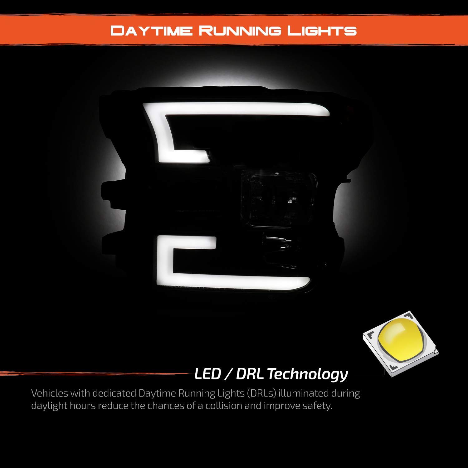AKKON LED Headlights for 2015-2017 Ford Super Duty F-150 - Black Projector Headlight Upgrade Kit - Halogen to LED Conversion - Enhanced Night Driving & Off-Road Visibility