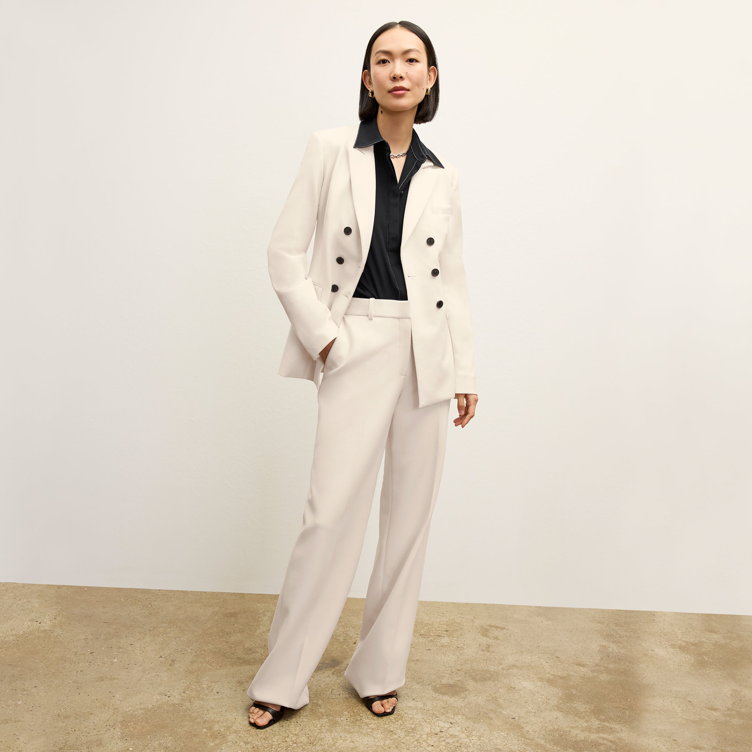 Tinsley Wide Leg Pants for Women - High Waist Stretchy Suit Pants in Ivory - Perfect for Office, Business Casual & Travel Outfits