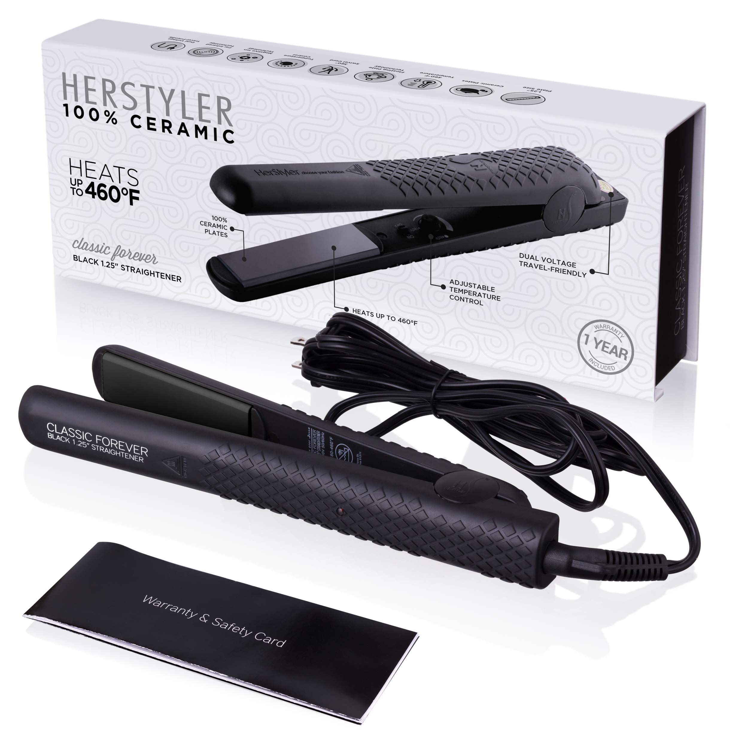 HerStyler Castor Oil Hair Serum & Straightening Flat Iron Kit for Smooth, Shiny Hair - Perfect for Daily Styling, Salon Results at Home