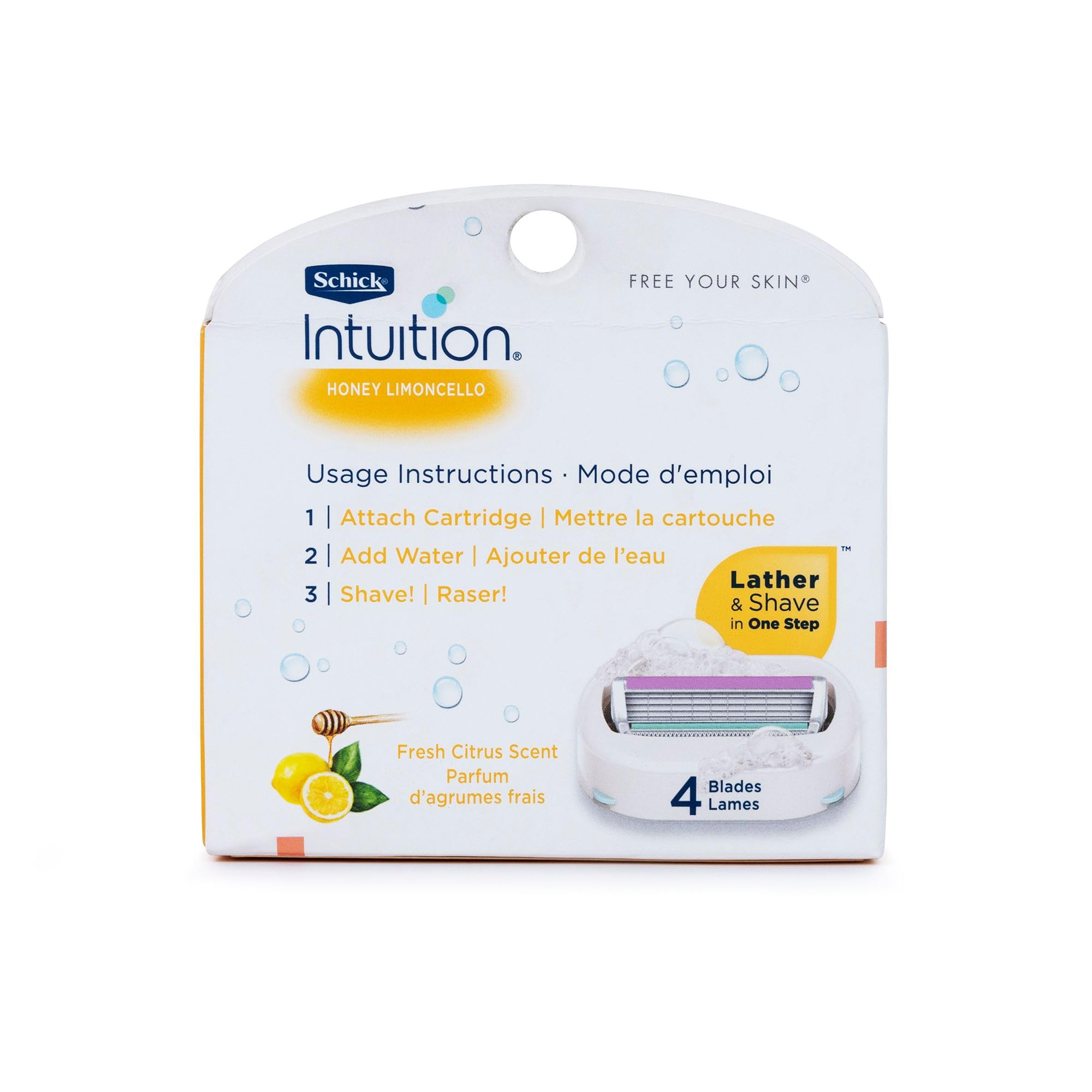 Schick Intuition Razor Refills for Women - 6 Cartridges with Honey Limoncello & Fresh Citrus Scent - Lather & Shave in One Step - Perfect for Travel, Gym, and Quick Shaving at Home