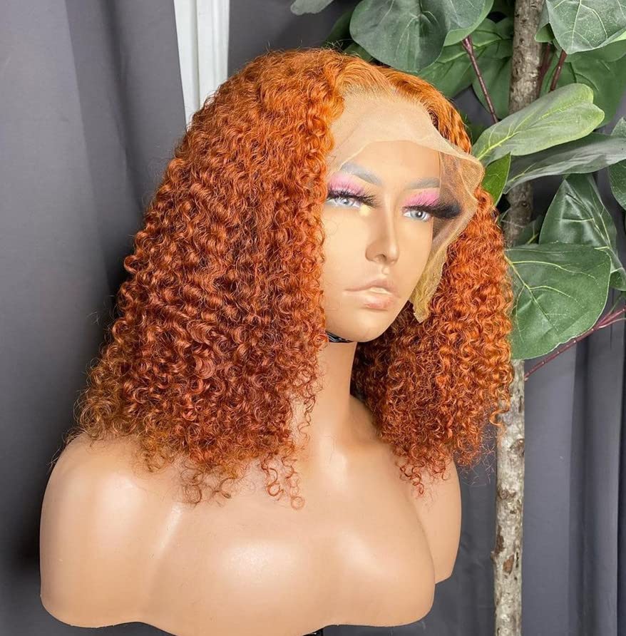 Kinky Curly Bob Wig 13x4 Lace Front Human Hair - Ginger Colored 150% Density (12 Inch) for Women | Perfect for Cosplay, Daily Wear & Special Occasions