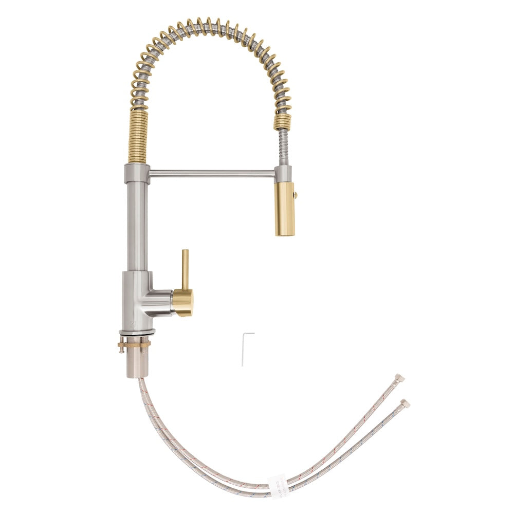 ZLINE Autograph Edition Sierra Pull Down Spring Single Handle Kitchen Faucet - Brushed Nickel & Champagne Bronze Finish - Perfect for Modern Farmhouse & Commercial Style Kitchens (SRA KF ZBNCB)