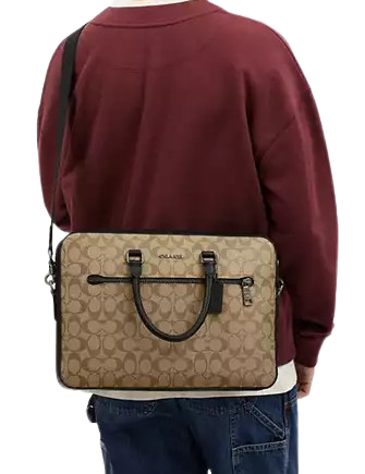 Coach Ethan Slim Briefcase in Signature Canvas - Stylish & Durable Leather Laptop Bag for Business Professionals & Office Commuters