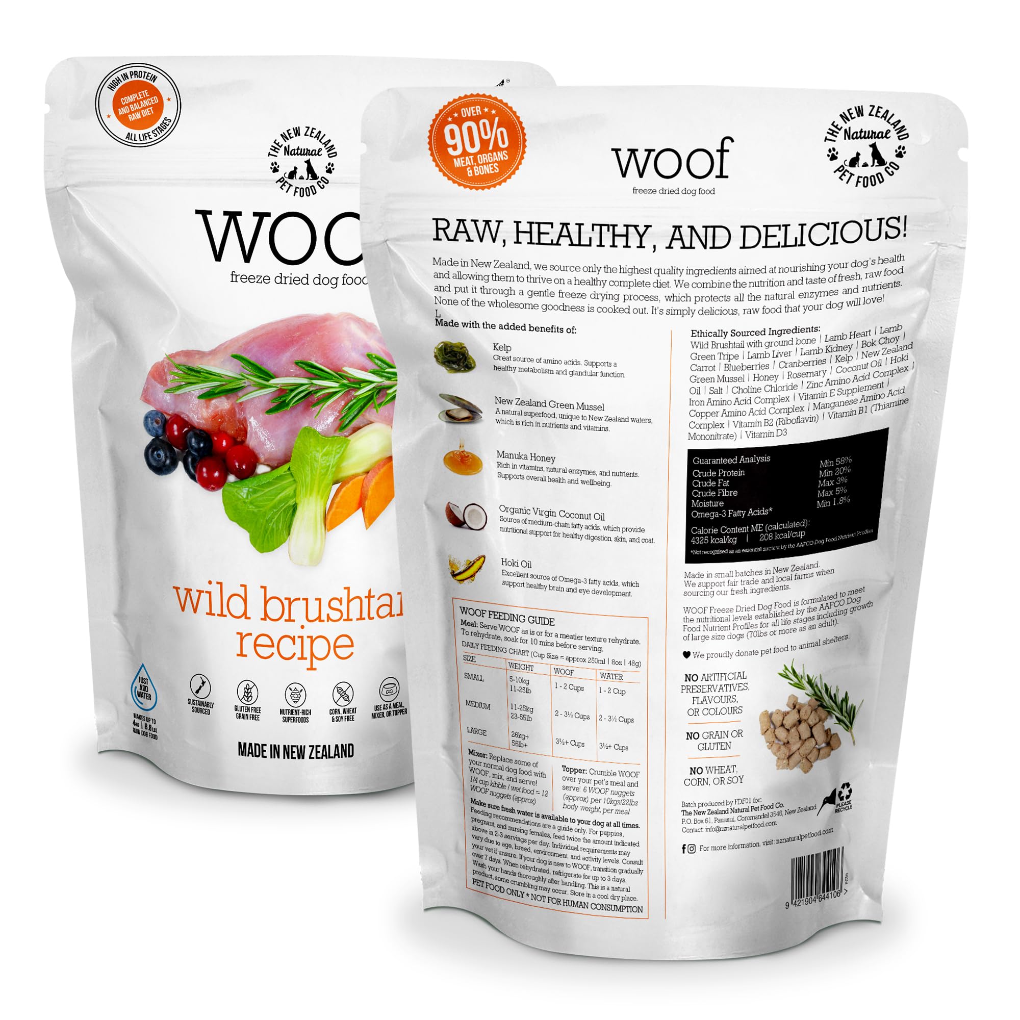 WOOF Freeze Dried Dog Food - Wild Brushtail Recipe | High Protein Dog Treats & Food Topper | Grain-Free, All-Natural | 2.2 lb Bag | Perfect for Training, Meals & Travel