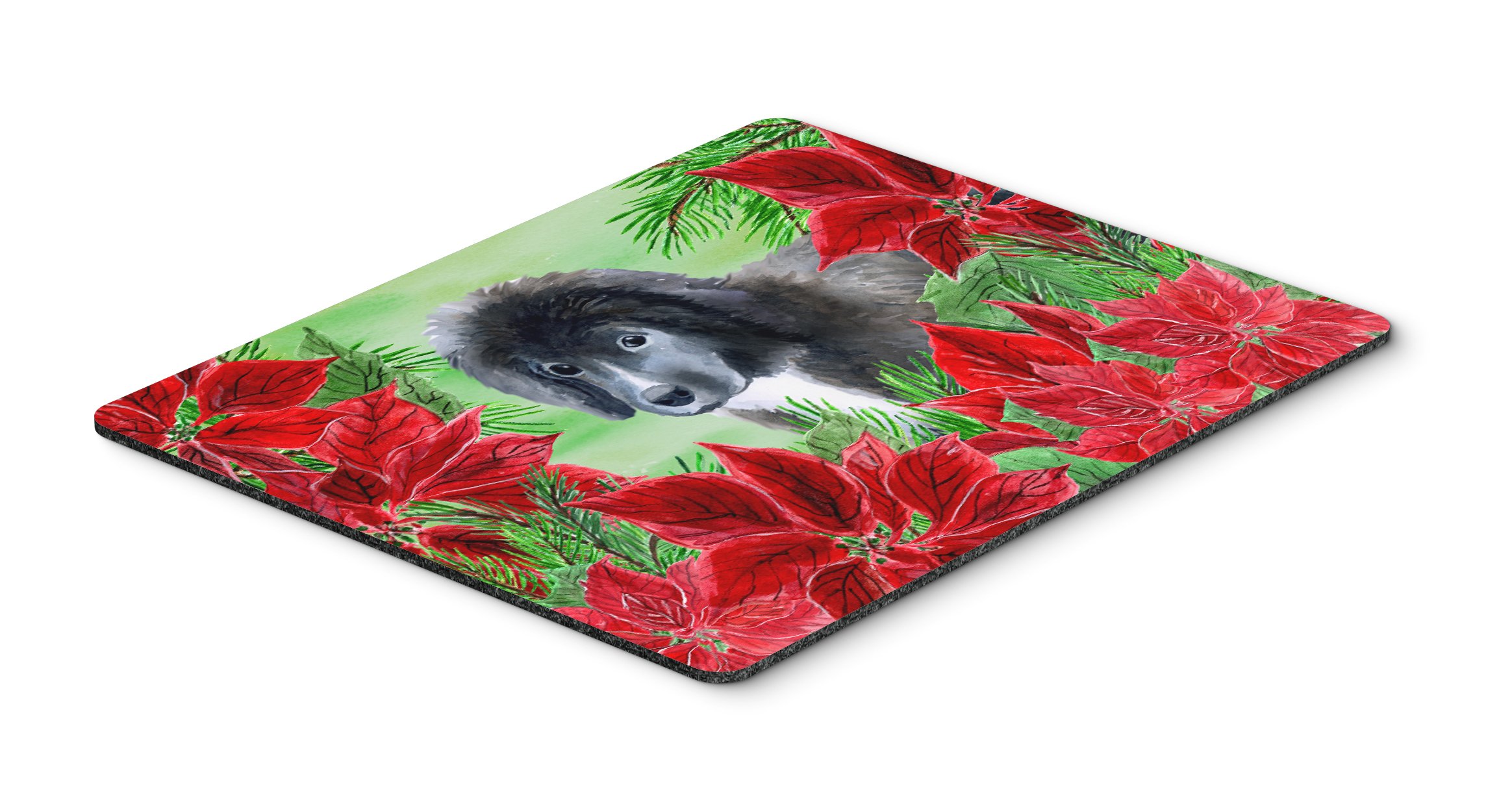 Newfoundland Puppy Poinsettia Mouse Pad - Non-Slip Large Desk Mat for Home Office, Gaming & Computer Work | Washable Hot Pad & Trivet | Perfect Gift for Dog Lovers & Christmas Decor