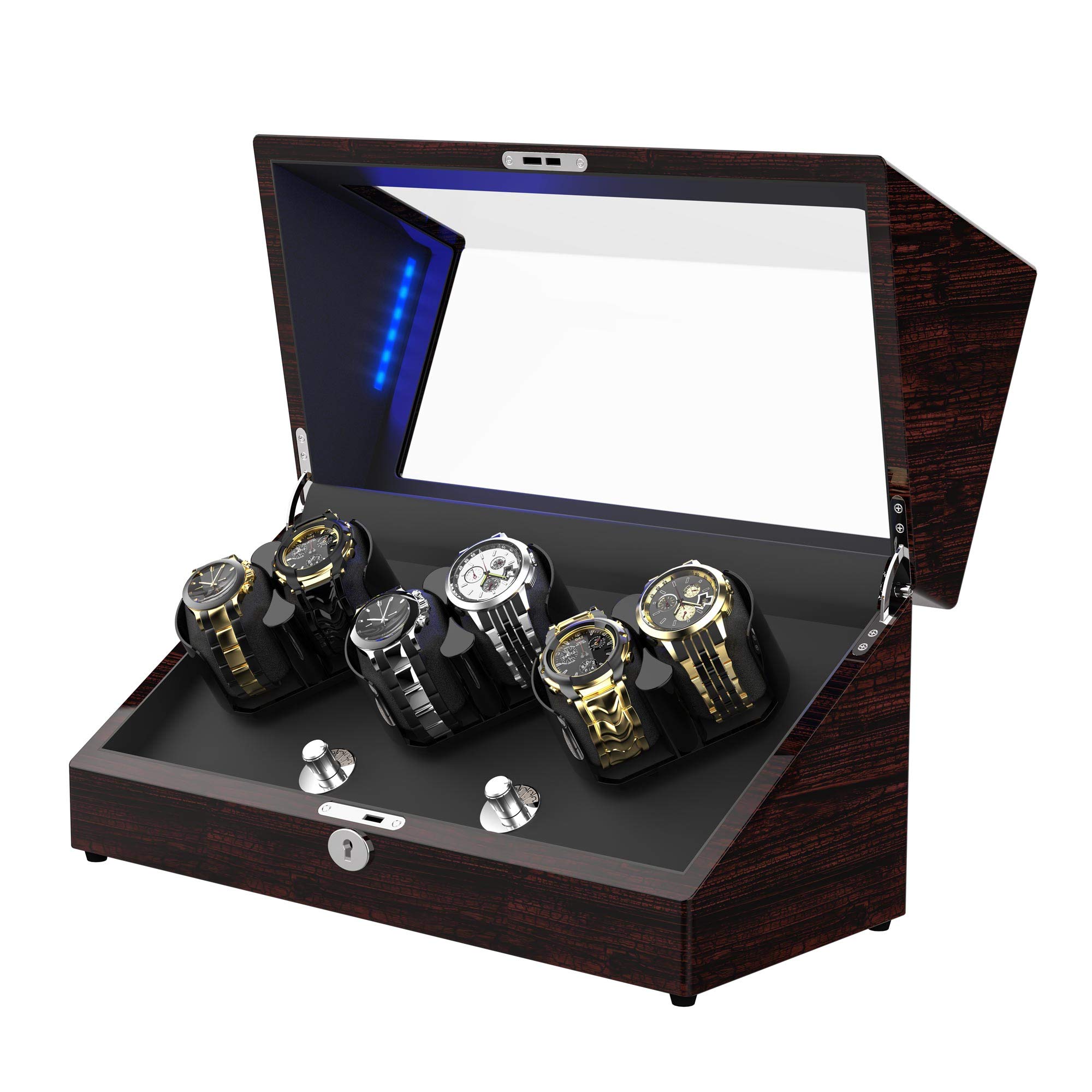 Premium Automatic Watch Winder for Rolex - Japanese Motor, Soft Watch Pillows, Wooden Shell & Blue LED Light - Perfect for Watch Storage, Display & Maintenance (Triple Tree)