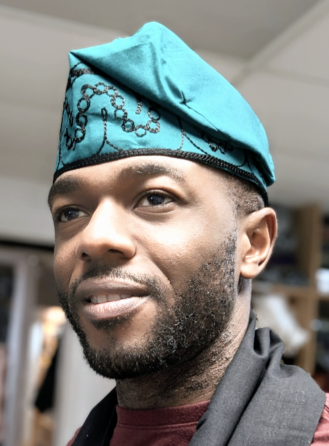 Dupsie's Zula Emerald Green Adebo Kufi Hat for Men - Traditional African Fila Cap with Unique Black Embroidery DPGB100H - Perfect for Cultural Celebrations, Weddings & Special Occasions