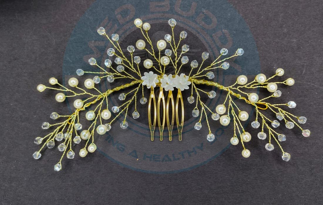 Pearl and Rhinestone Side Hair Comb - Crystal Wedding Hair Accessory for Women | Floral Hair Crown with Rhinestones | Elegant Hair Clip for Bridesmaids, Prom, Parties and Special Occasions