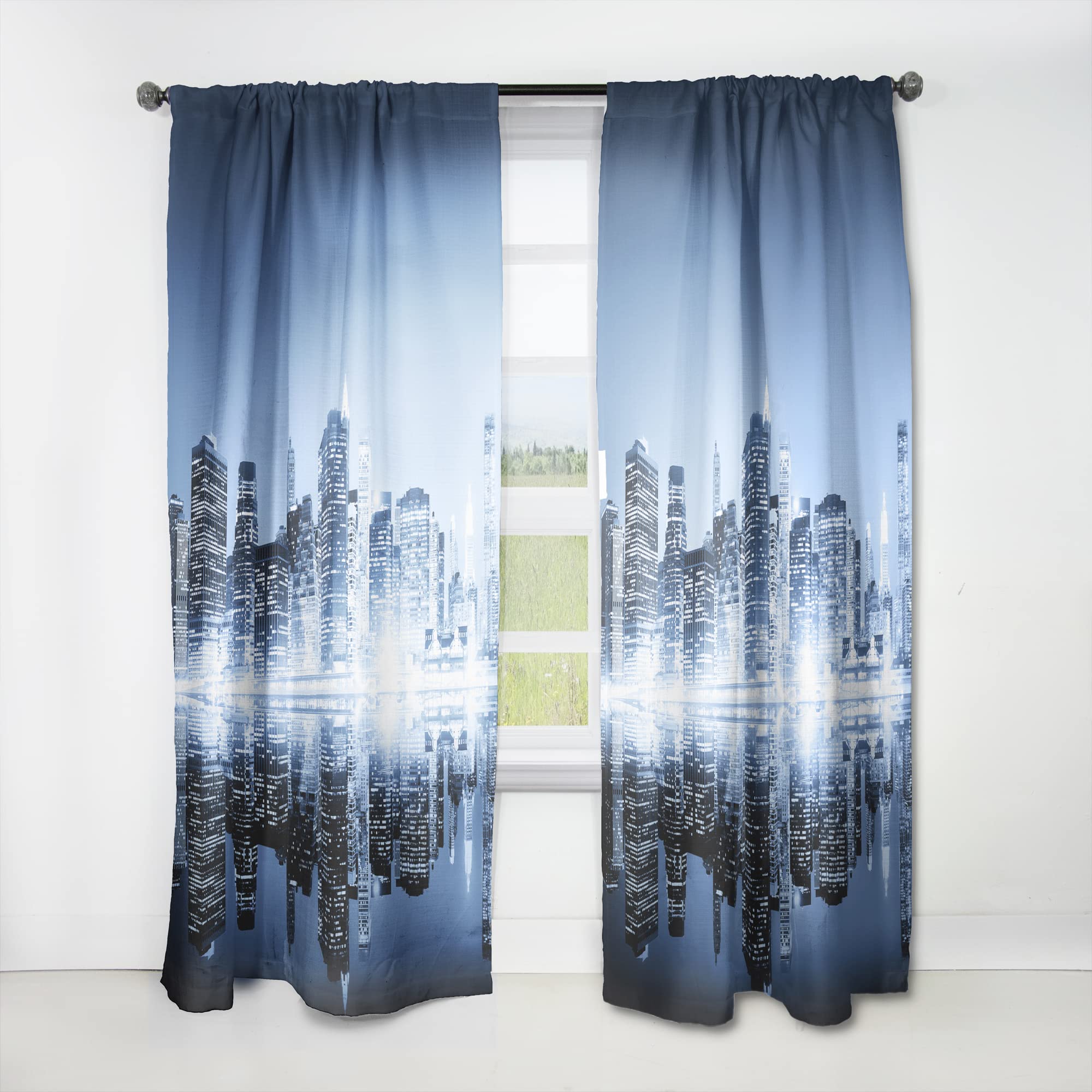 Night New York City Mirrored Thermal Insulated Curtains - Single Panel 52x120 Inches - Blackout Drapes for Bedroom & Living Room - Perfect for Home Decor, Privacy & Light Control
