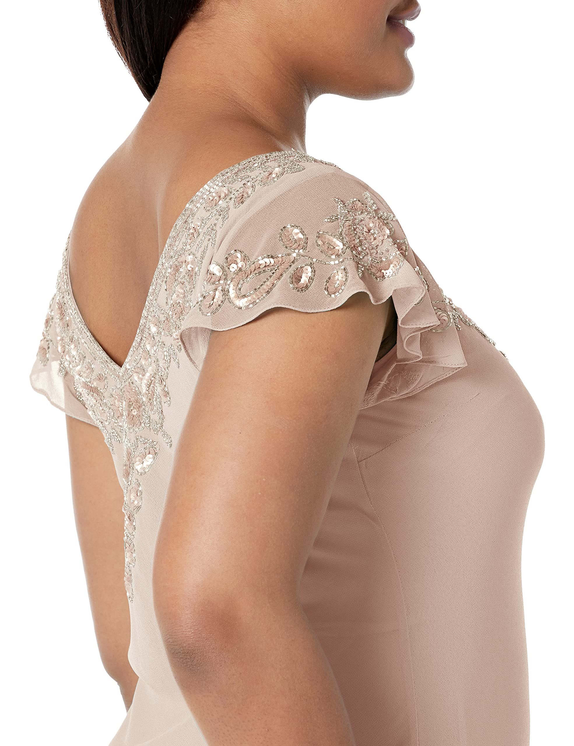 J Kara Women's Plus Size Petite Flutter Sleeve Hanky Hem Short Cocktail Beaded Dress - Elegant Party Wear for Weddings, Evening Events & Special Occasions
