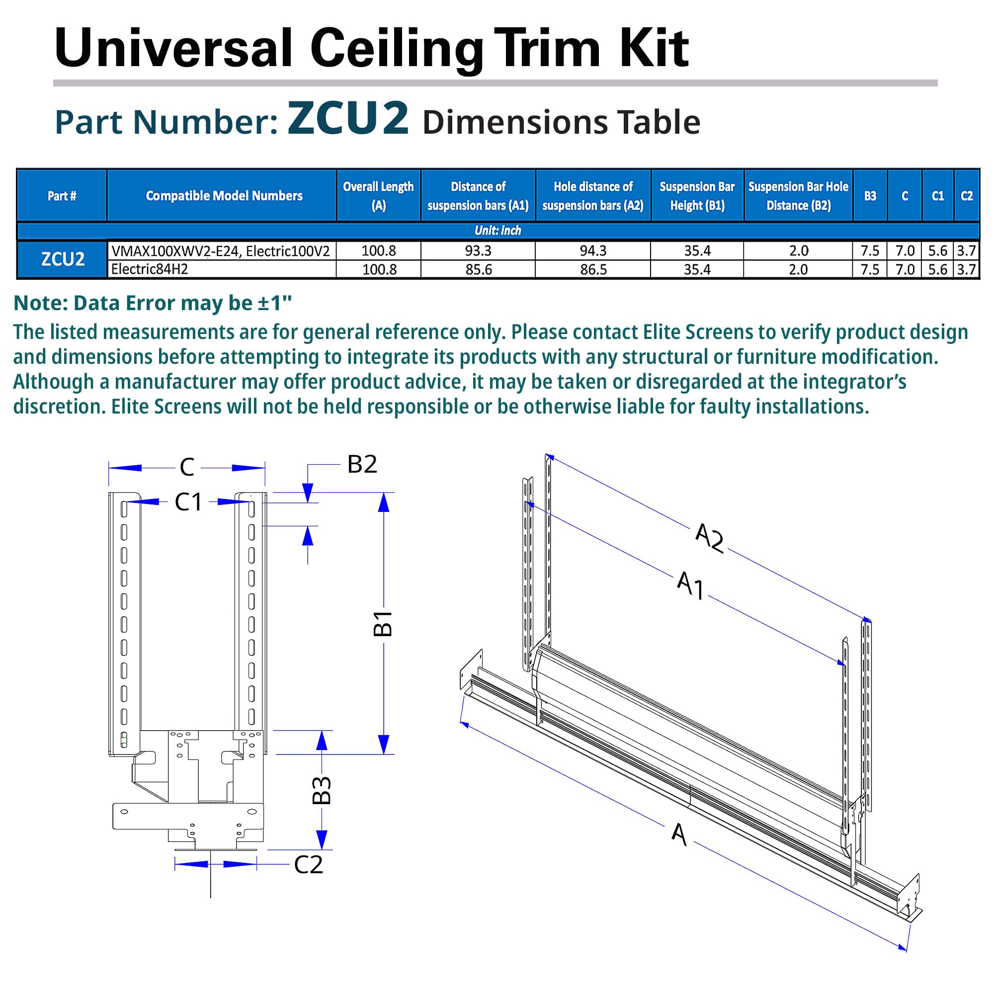 Elite Screens Universal Ceiling Trim Kit for Hidden In-Ceiling Projector Screen Installation - ZCU2 | Perfect for Home Theater, Conference Rooms & Media Centers