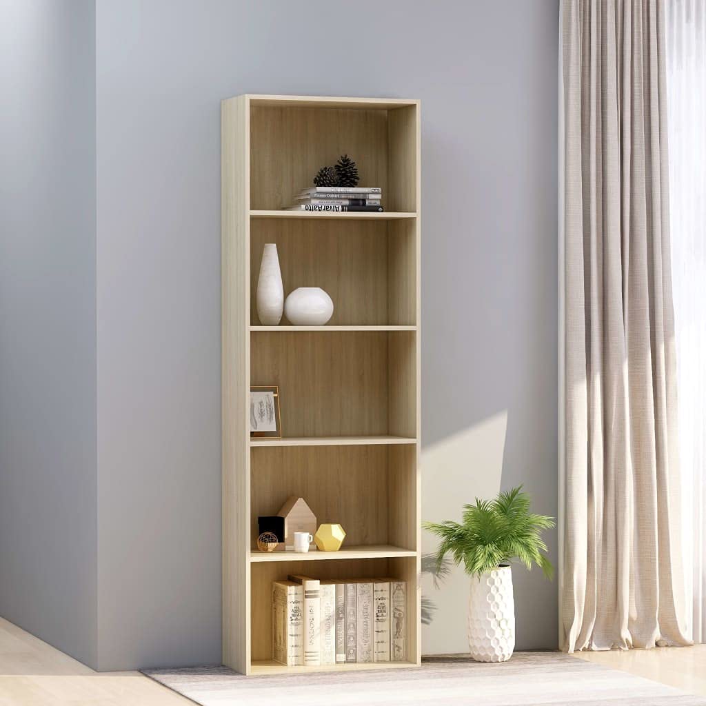 5-Tier Book Cabinet Storage - Tall Bookshelf for Living Room, Sonoma Oak Finish, 23.6
