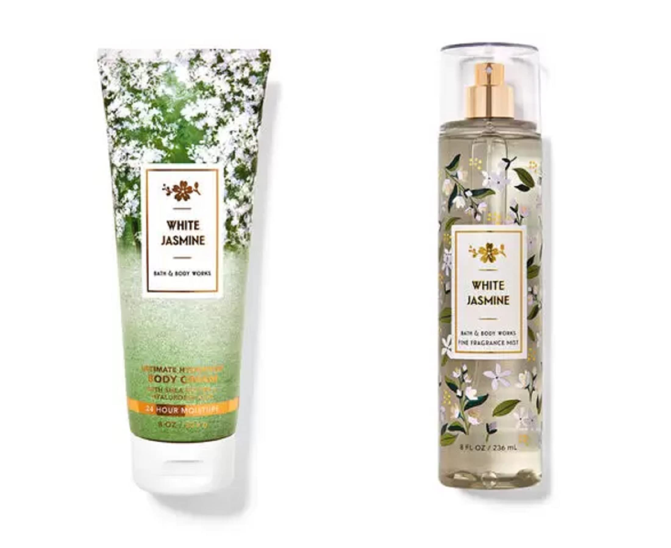 Bath and Body Works White Jasmine Fine Fragrance Mist & Ultra Shea Body Cream Set - Full Size Luxury Body Care for Women - Perfect for Daily Moisturizing, Gift Giving & Relaxing Spa Nights