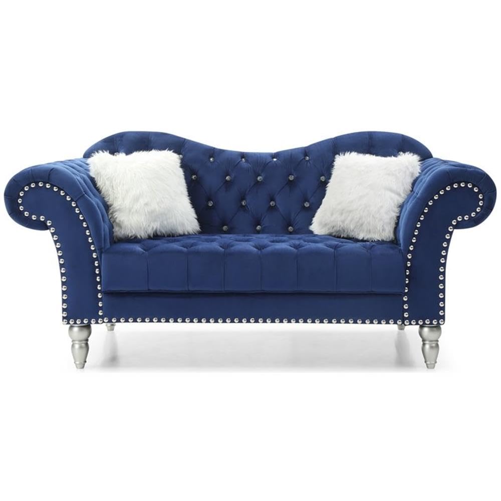 Glory Furniture Wilshire G0953A-L Blue Velvet Loveseat - Modern Small Sofa for Living Room, Apartment & Office