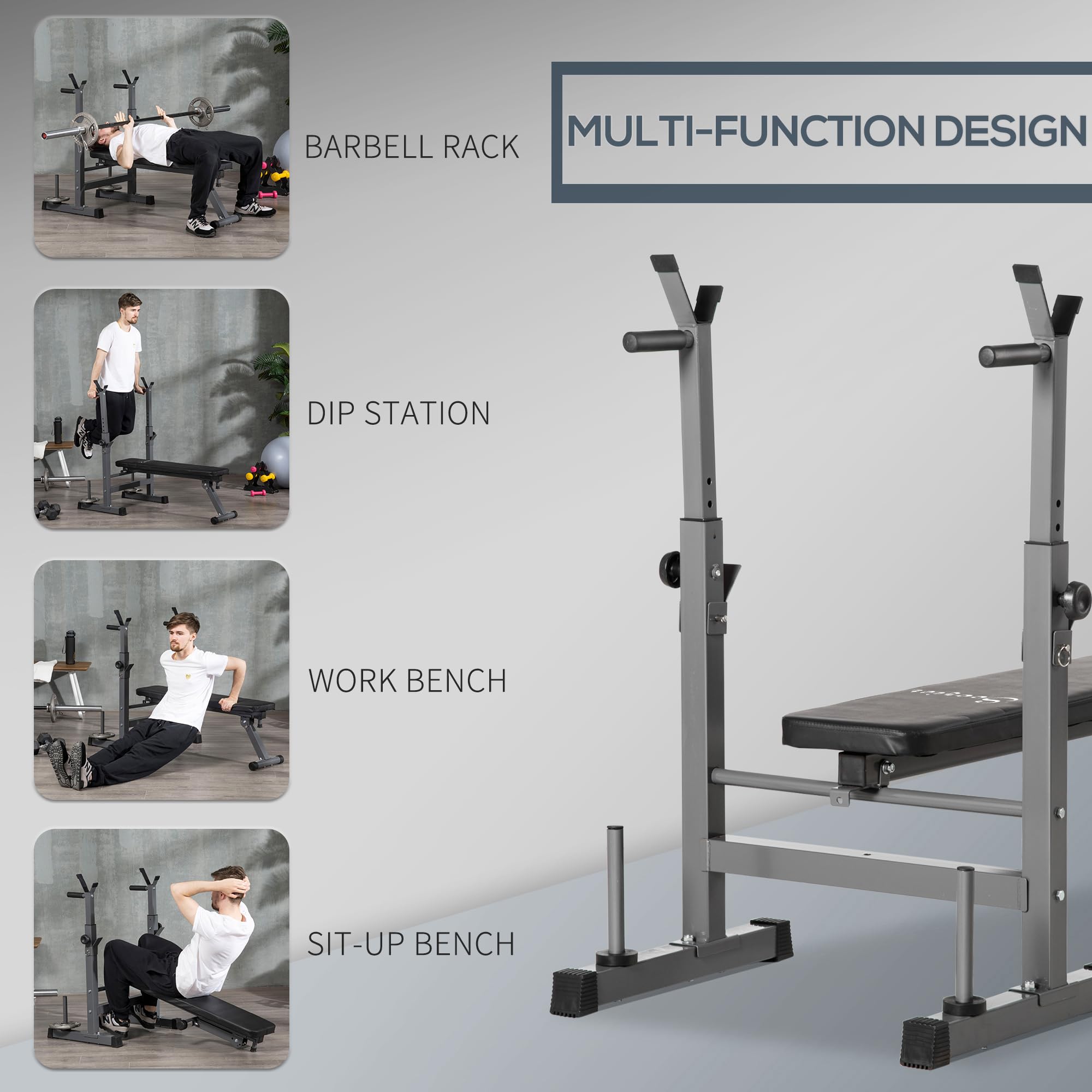 Soozier Adjustable Weight Bench - Foldable Bench Press with Barbell Rack & Dip Station for Home Gym, Strength Training & Full Body Workout - Perfect for Home Fitness, Muscle Building & Cross Training