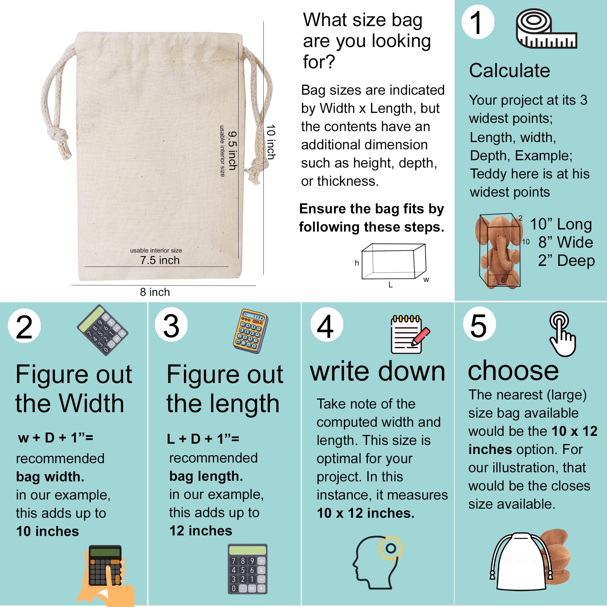 Premium Organic Cotton Muslin Bags - 100% Natural Reusable Drawstring Bags (50-Pack, 18