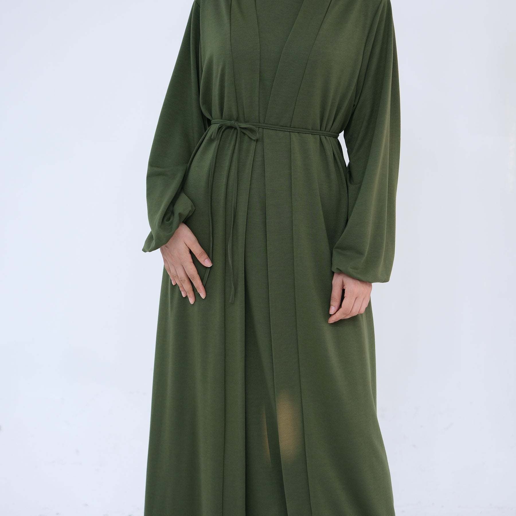 Jojo 3-Piece Modal Abaya Set - Soft Olive Green Muslim Prayer Dress for Women | Comfortable & Breathable Islamic Clothing for Prayer, Mosque & Special Occasions