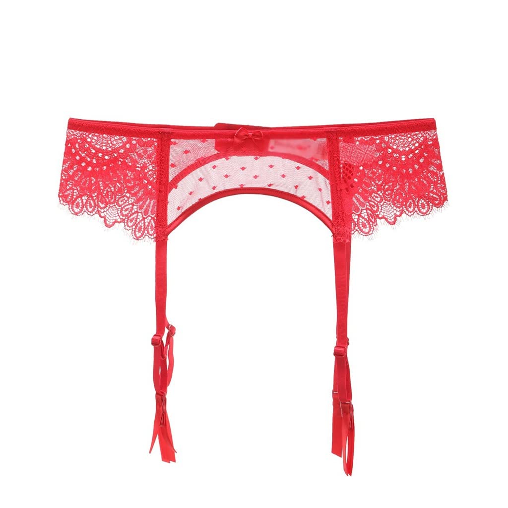 Sexy Red Lace Garter Belt Stockings for Women - Medium Size Bridal Suspender Belt with Lace Trim - Perfect for Weddings, Boudoir Photography & Romantic Occasions
