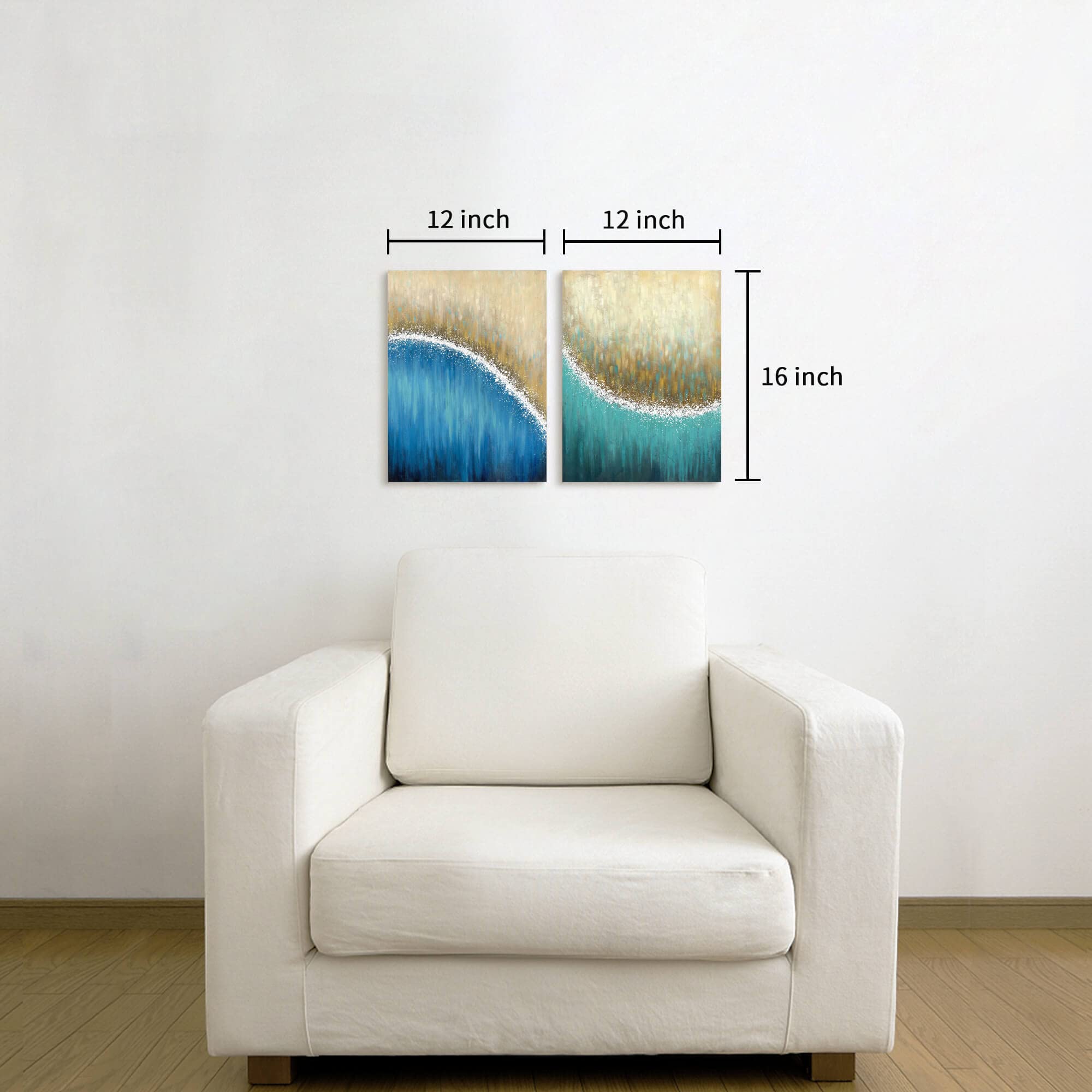 Abstract Blue Wall Art Canvas - Hand Painted Silver Glitters for Living Room & Bedroom Decor