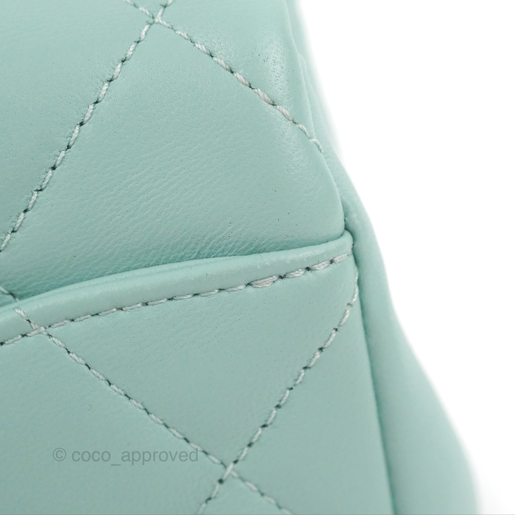Chanel Tiffany Blue Lambskin Circular Handle Square Flap Bag with Aged Gold Hardware - Luxury Crossbody Bag for Women, Perfect for Parties & Evening Events