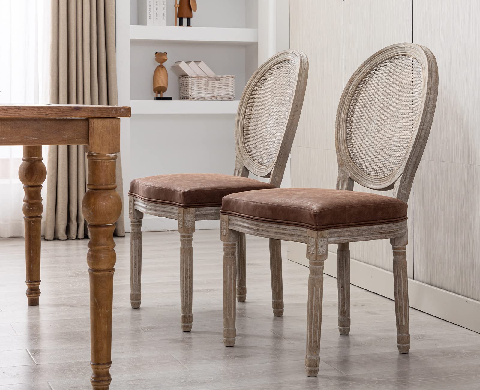 Kmax PU Leather Dining Chairs Set of 2 - French Style Rattan Round Back Farmhouse Chairs for Kitchen, Living Room & Dining Room | Perfect for Home Decor, Restaurant & Cafe Seating