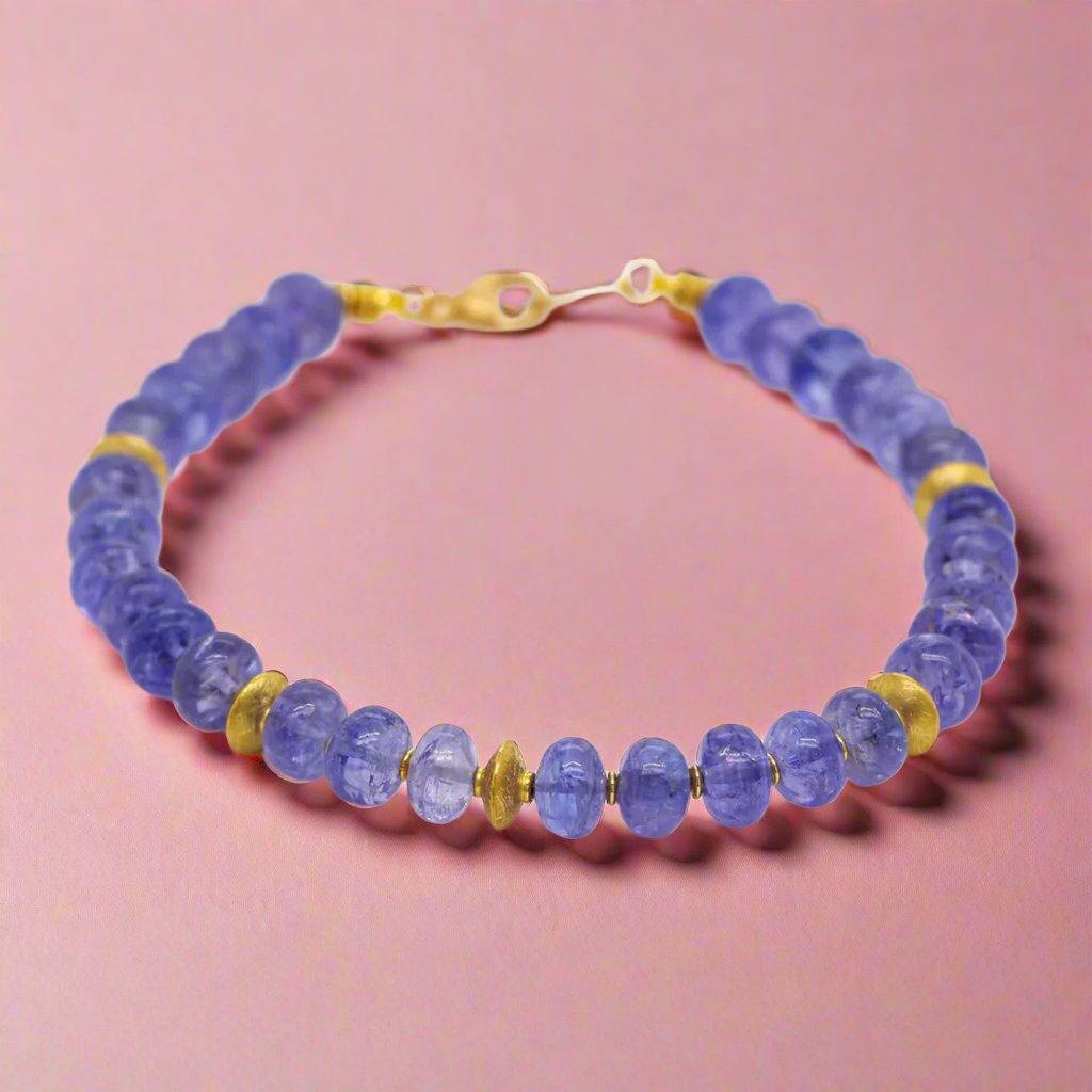 Natural Tanzanite Gemstone Rondel Beaded Bracelet for Women | Elegant Handmade Jewelry Gift for Birthday, Anniversary & Special Occasions