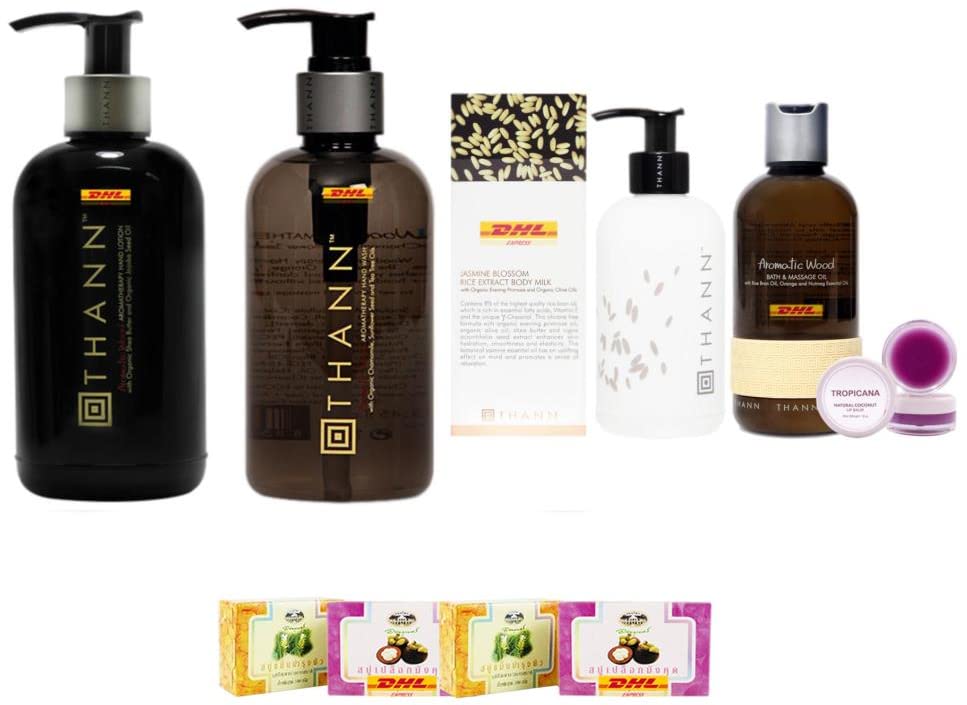 Thann Aromatic Wood Hand Lotion & Jasmine Blossom Body Milk Set D-4178 | Natural Skincare Gift Set | Free Tomato Facial Mask Included | Perfect for Spa Day & Home Relaxation