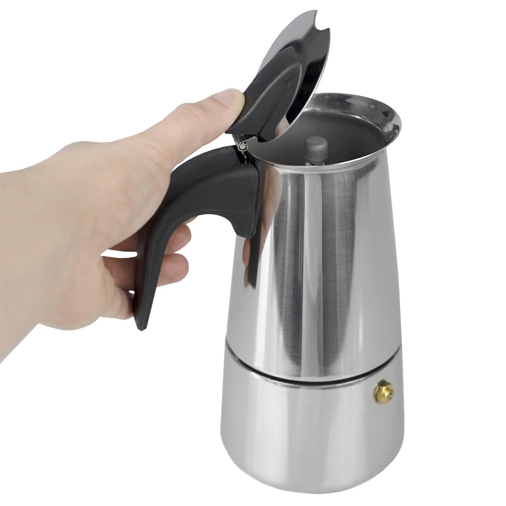 Premium Stainless Steel Stovetop Espresso Maker - 4 Cup Moka Pot for Authentic Italian Coffee | Silver Polished Coffee Maker for Gas & Electric Stoves | Perfect for Home, Office & Camping Use