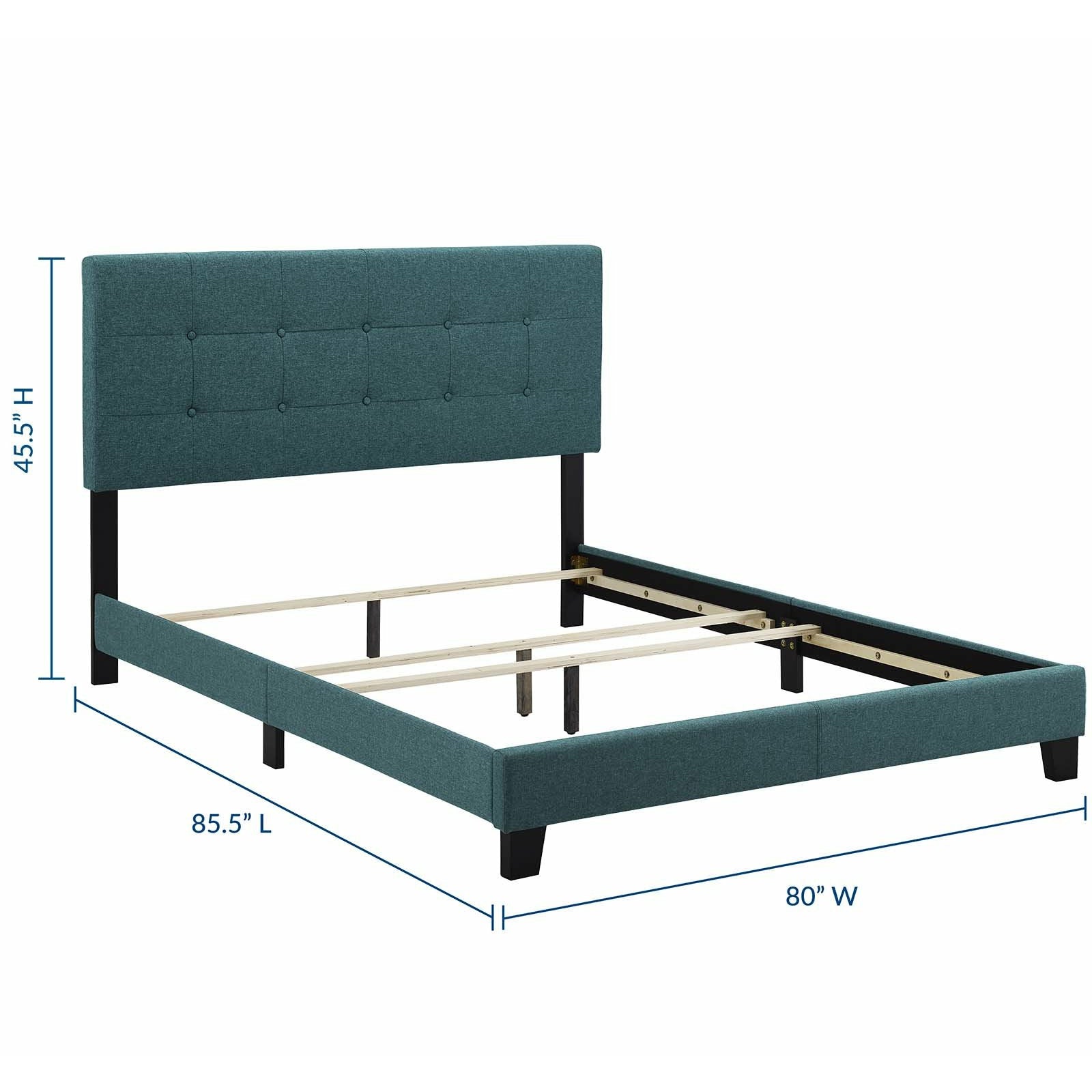 Amira Upholstered Fabric Bed Frame - Queen Size Platform Bed with Headboard for Bedroom, Living Room & Guest Room
