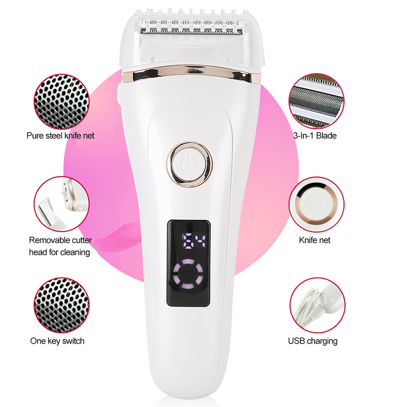 Women's Bikini Trimmer & Electric Shaver - USB Rechargeable Low Noise Hair Removal Tool with Cleaning Brush & Cable - Perfect for At-Home Grooming, Travel & Sensitive Skin Care