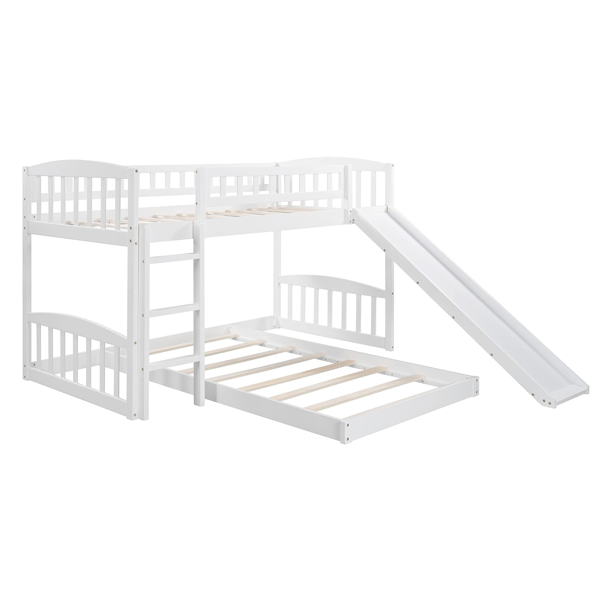 Twin Over Twin Bunk Bed with Slide and Ladder - Sturdy Kids Bunk Beds for Siblings, Teens & Guest Rooms - Space-Saving Bunk Bed Frame No Box Spring Needed - Perfect for Small Bedrooms, Vacation Homes & Sleepovers