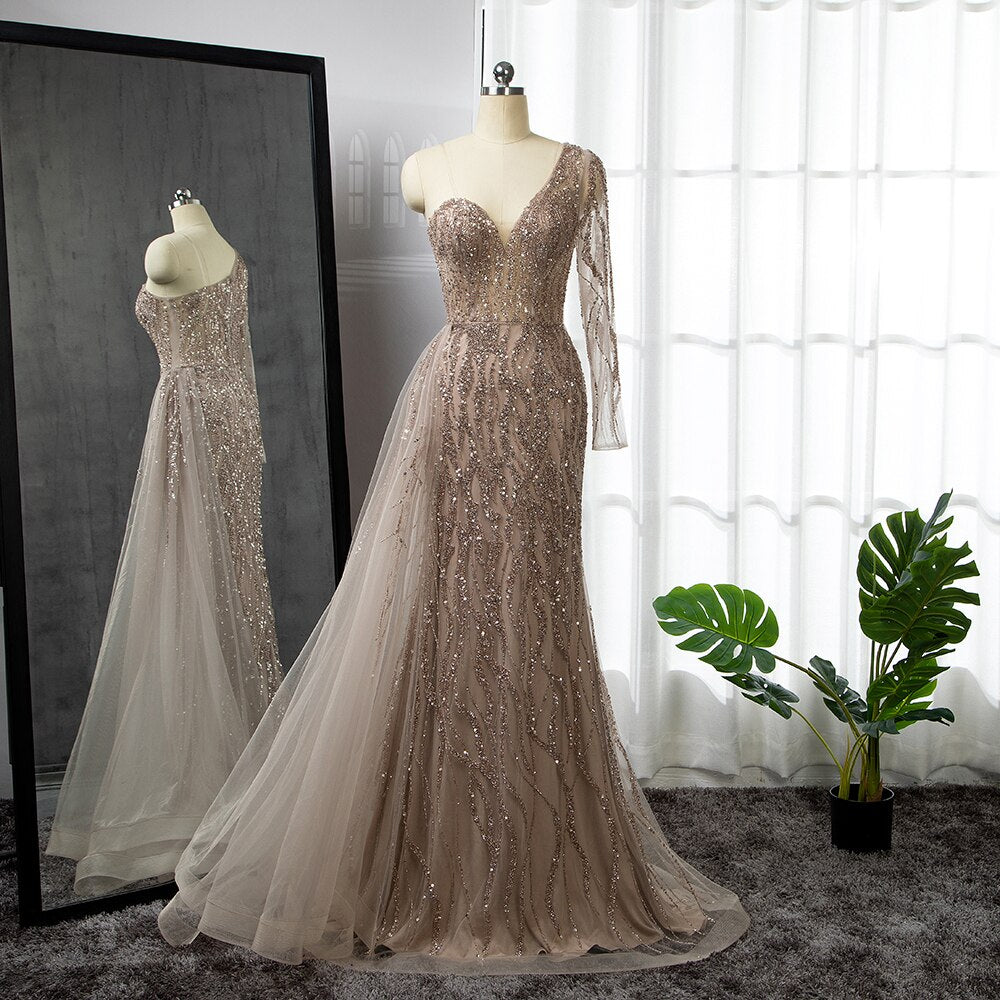 Serene Hill Blue Mermaid Sexy Elegant One Shoulder Evening Dresses Gowns Beaded Luxury 2025 For Women Party LA71629 | Formal Gowns for Prom, Wedding, Black Tie Events & Special Occasions