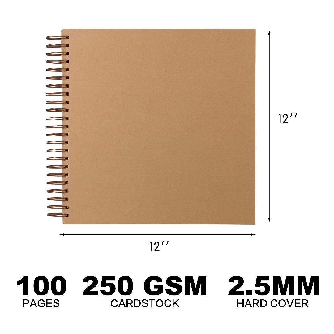 12x12 Large Scrapbook Album | 3.6 LBS Heavy Duty Kraft Hardcover Notebook | 50 Sheet 100 Page Photo Album | Ideal for Baby Books, Sketchbooks, Wedding Albums, and Memory Keeping