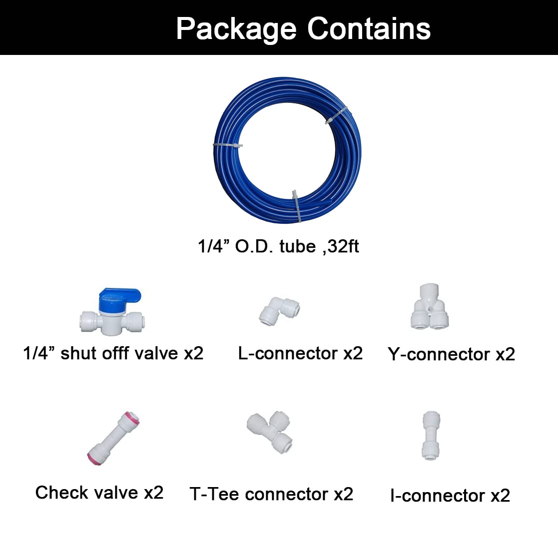 Malida 1/4 Inch Quick Connect Water Purifier Fittings - RO Water Filter Tubing Kit (10m Blue Tube + 12pcs Quick Connectors) for Home & Commercial Reverse Osmosis Systems