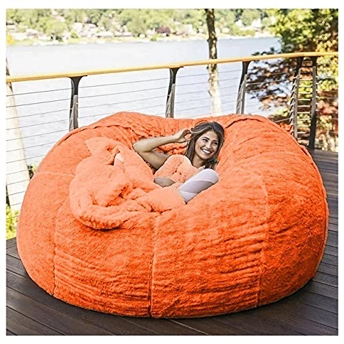 6ft 7ft Giant Bean Bag Chair for Kids & Adults - No Filler, Washable Jumbo Sofa Sack with Soft Faux Fur Cover - Perfect for Dorm, Family Room, Gaming & Movie Nights