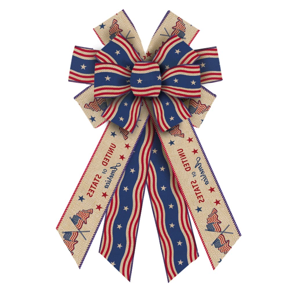 American Flag Wreath Bows - Patriotic Burlap Decor for Memorial Day & 4th of July