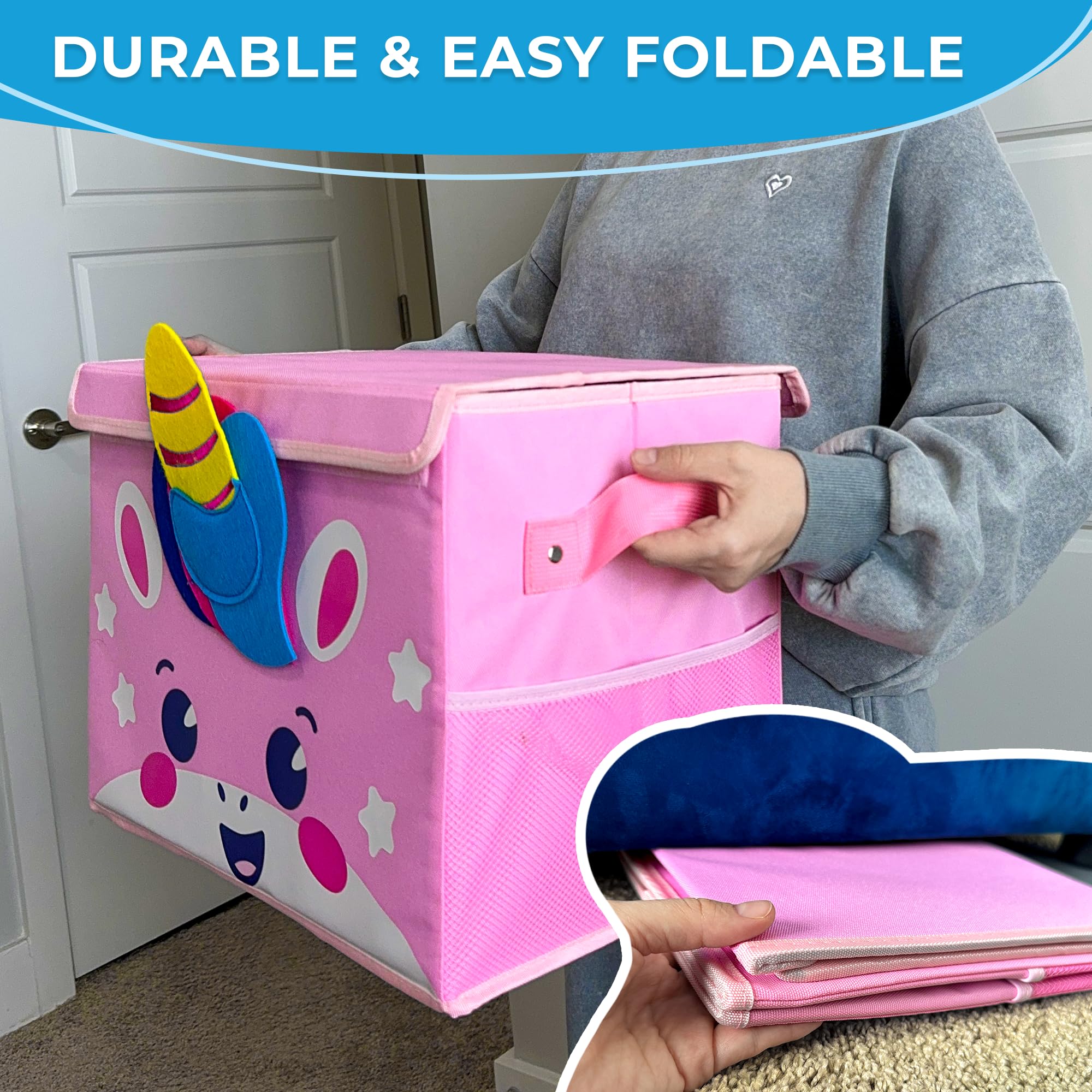 QUOKKA Kids Toy Storage Box - 16x12x10 Inch Collapsible Fabric Toy Organizer with Handles & Flip-Top Lid - Foldable Playroom Bin for Boys and Girls - Perfect for Nursery, Bedroom, and Playroom Organization